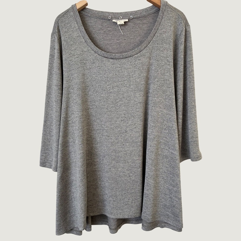 Style & Co Minimalist Heathered Gray Knit Scoop Neck 3/4 Sleeve Top 2X Plus Size